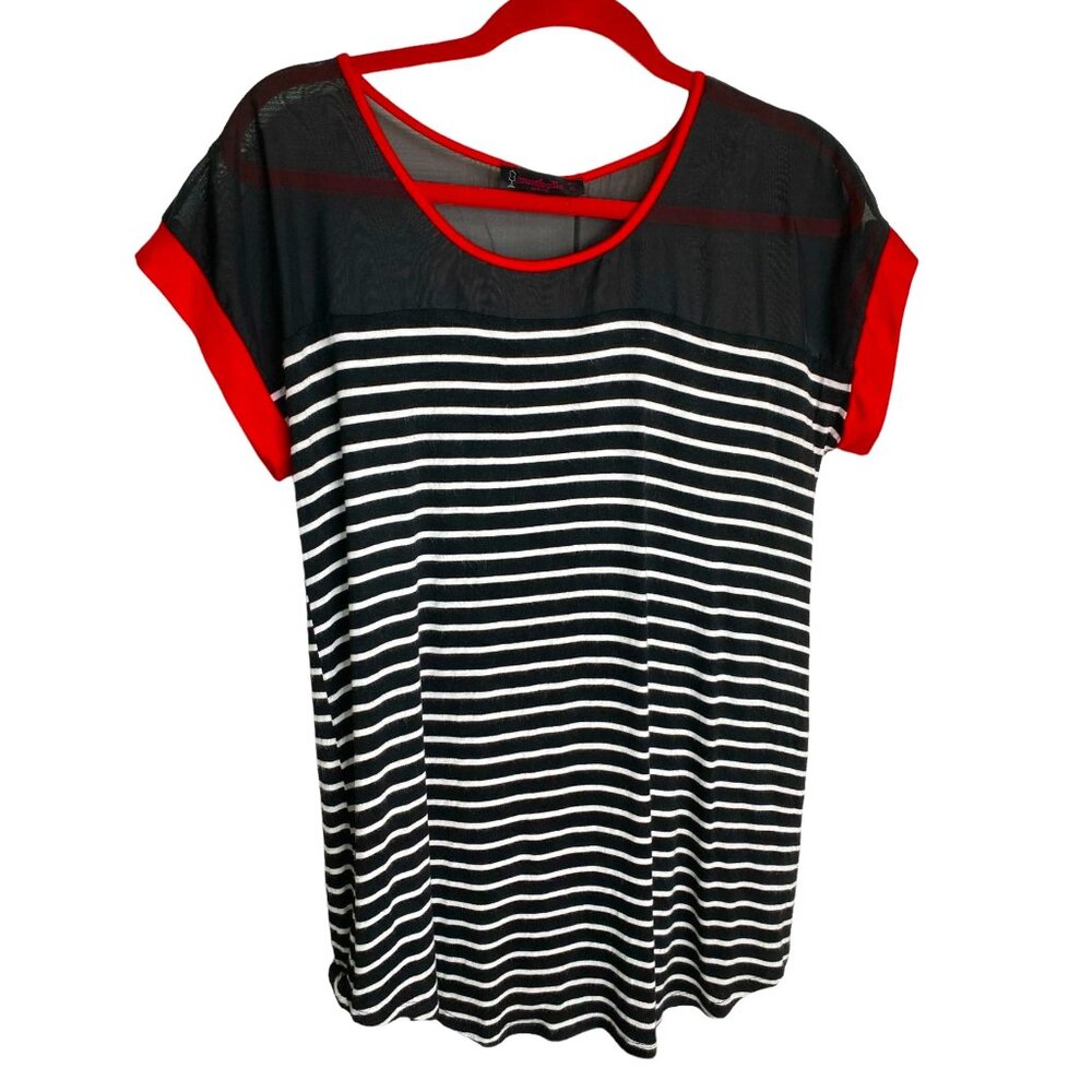 Annabelle Maternity Mixed Media Black, White, and Red Top Size XL Beachy Patriot